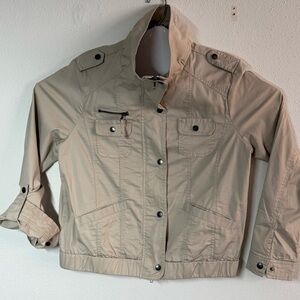 Style & Co Womens jacket cargo packets beige size M